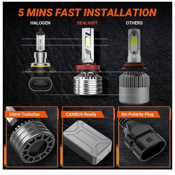 SEALIGHT H8/H16 or H11 Fog Bulb, 70,000LM Bright H8 Bulbs - Picture 2 of 5